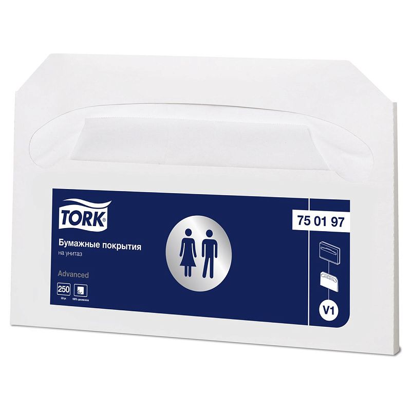 Одноразовые бумажные покрытия на унитаз Tork "Advanced" (V1), 250шт., белые 