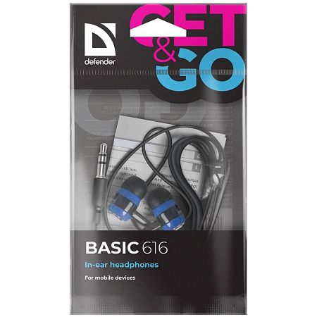 Наушники-вкладыши Defender "Basic" 616, 1,1м, черный, синий