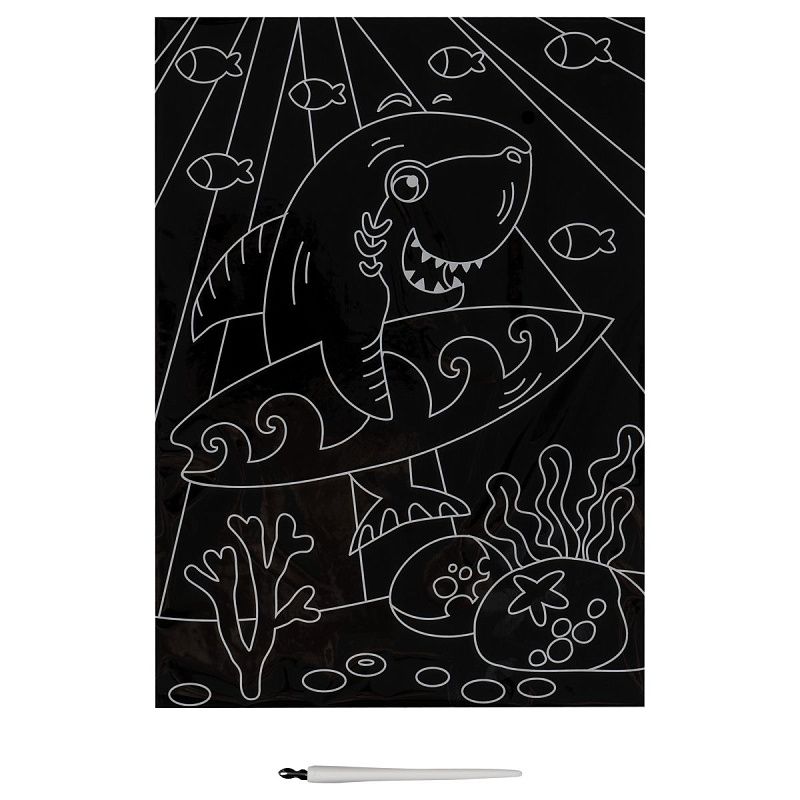 Гравюра с мультицветной основой ТРИ СОВЫ "Акула-серфер", А4