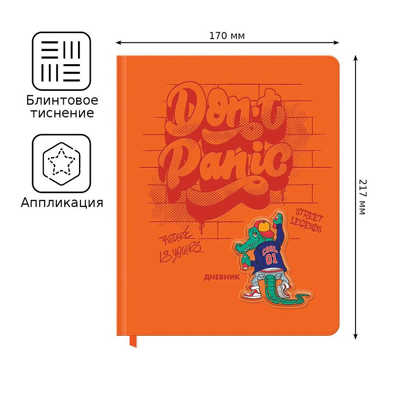 Дневник 1-11 кл. 48л. (твердый) BG "Don't panic", иск. кожа, термотиснение, 3D-элемент, ляссе
