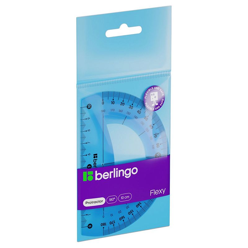 Транспортир 10см, 180° Berlingo "Flexy", пластиковый, гибкий, ассорти, европодвес 