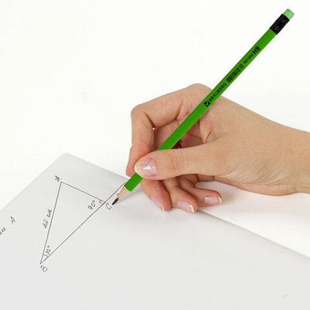 Карандаш чернографитный BRAUBERG, 1 шт., "Neon", HB, трехгранный, с ластиком, корпус неоновый ассорти, 181298 