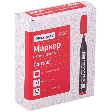 Маркер перманентный OfficeSpace "Contact" красный, пулевидный, без клипа, 3мм 