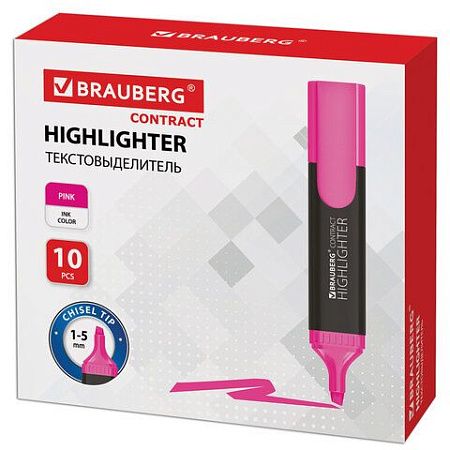 Текстовыделитель BRAUBERG "Contract", РОЗОВЫЙ, линия 1-5 мм, 150392 