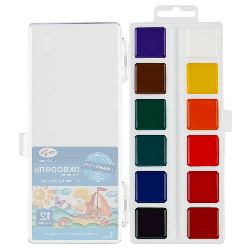 Акварель Гамма "Юный художник", медовая, 12 цветов, без кисти, пластик. упак., европодвес