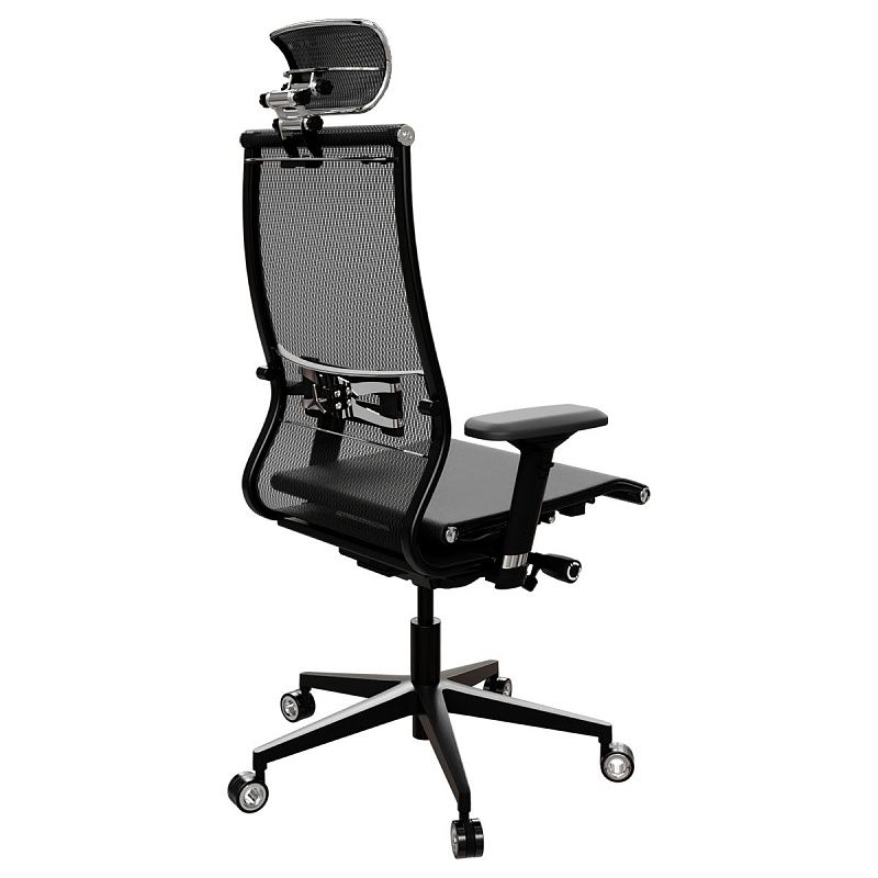 Кресло руководителя Метта "Samurai" Black Edition New, сетка черная, R-подголовник, синхромеханизм качания, мультиблок, 30.3.15.AA