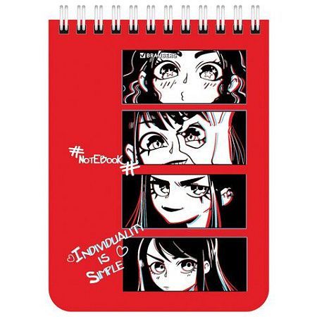 Блокнот МАЛЫЙ ФОРМАТ (108х145 мм) А6, 40 л., гребень, картон, клетка, BRAUBERG, "Anime emotions", 114392
