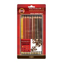 Карандаши цветные художественные Koh-I-Noor "Polycolor Brown Line", 12цв., заточен., металл. пенал, блистер Карандаши цветные художественные Koh-I-Noor "Polycolor Brown Line", 12цв., заточен., металл. пенал, блистер