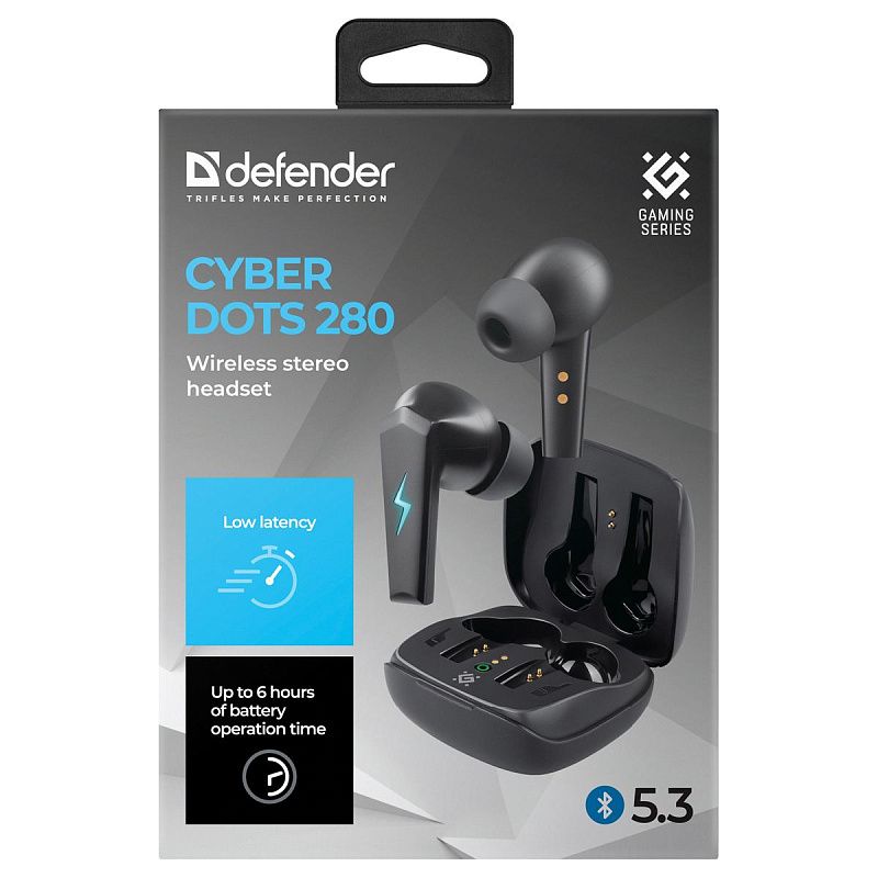 Наушники с микрофоном беспроводные Defender CyberDots 280, Bluetooth, разъем Type-C, черный