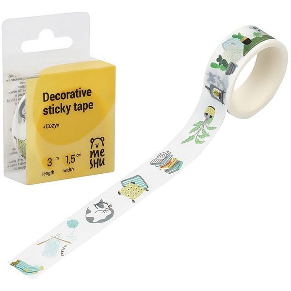 Клейкая лента декоративная MESHU "Cozy", 1,5см*3м