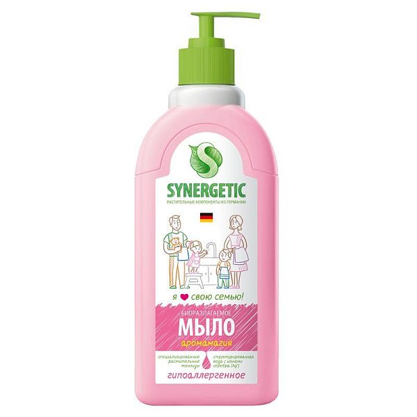 Мыло жидкое Synergetic "Аромамагия", биоразлагаемое, с дозатором, 500мл 