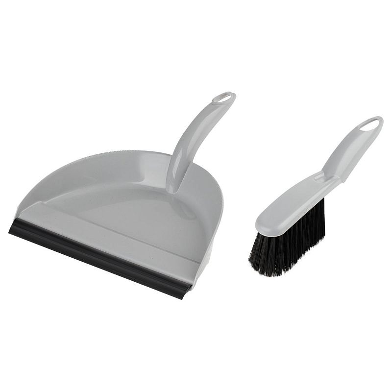 Комплект для уборки OfficeClean щетка-сметка и совок, с резиновой кромкой, ширина 24 см, пластик, серый