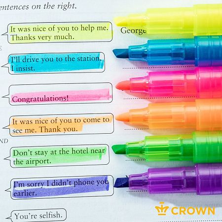 Набор текстовыделителей Crown "Multi Hi-Lighter" 06цв., 1-4мм, чехол с европодвесом 
