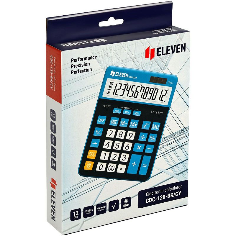 Калькулятор настольный Eleven CDC-120-BK/CY, 12 разрядов, двойное питание, 155*206*38мм, черный/синий