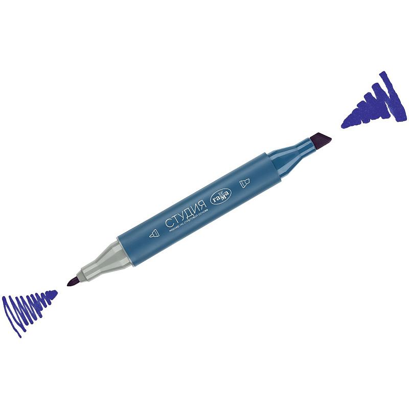 Маркер двусторонний для скетчинга Гамма "Студия", синий темный, корпус трехгранный, пулевид./клиновид. наконечники