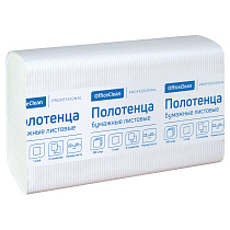 Полотенца бумажные лист. OfficeClean Professional(Z-сл) (H2), 1-слойные, 190л/пач., 22,5*20,5 см, тиснение, белые