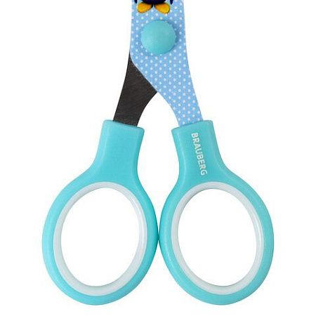 Ножницы BRAUBERG "Kid Series", 130 мм, голубые, с цветной печатью "Пингвины", закругленные, 232271 