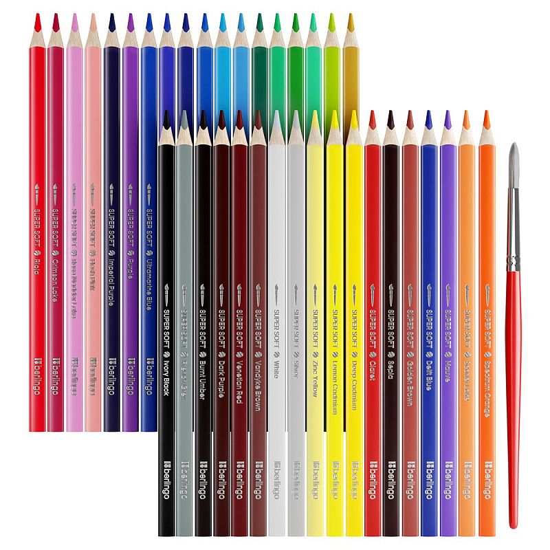 Карандаши акварельные Berlingo "SuperSoft. Рыбки", 36цв.+кисть, трехгран., заточен., картон, европодвес