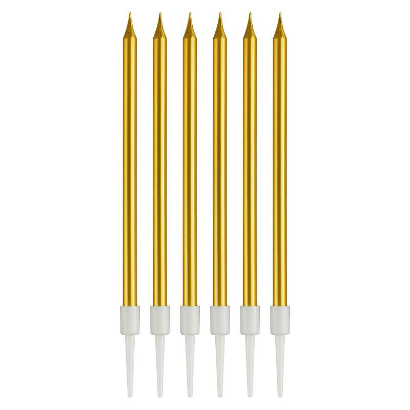 Свечи для торта с держателями MESHU "Straight gold", 11см, 6шт