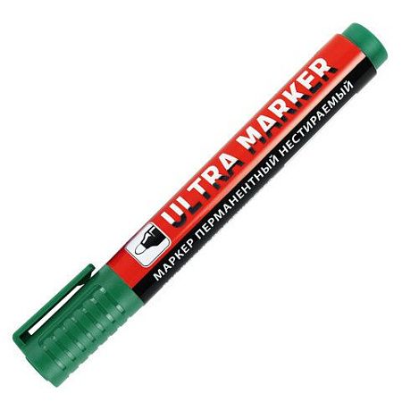 Маркер перманентный ULTRA MARKER, ЗЕЛЕНЫЙ, 3,5 мм, с клипом, BRAUBERG, 152207 