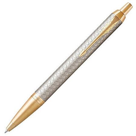 Ручка шариковая PARKER "IM Premium Warm Silver GT", корпус матовое серебро, позолота, синяя, 1931687 