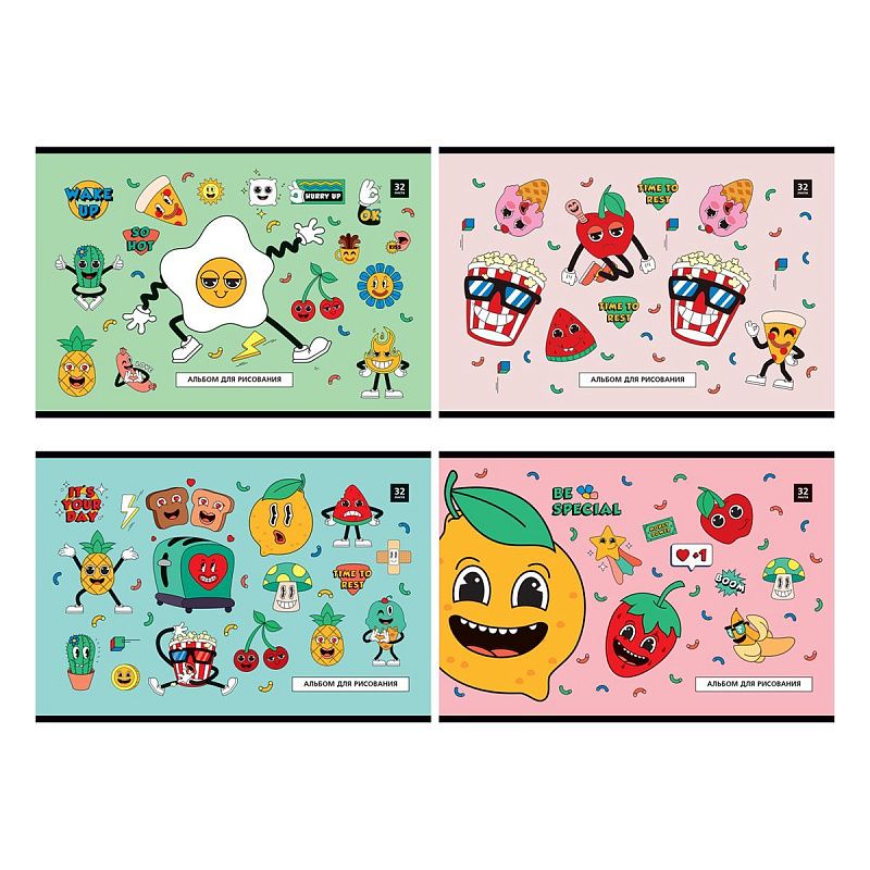 Альбом для рисования 32л., А4, на скрепке BG "Веселые стикеры"