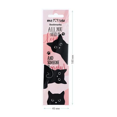Закладки магнитные для книг, 3шт., MESHU "Black cat" 
