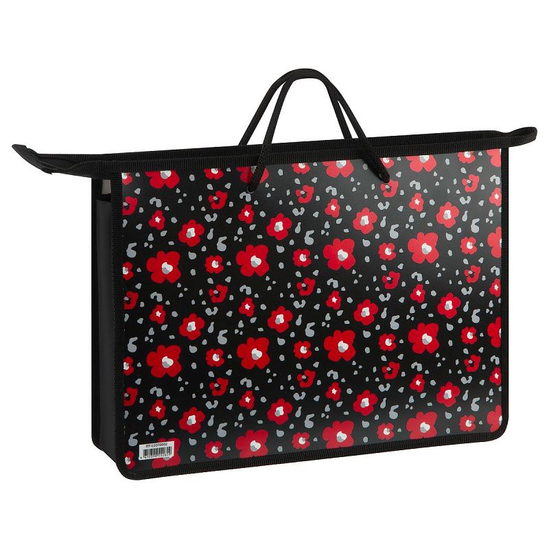 Папка с ручками А4 ArtSpace "Black Cat with Flowers", пластик, на молнии, 75мм 