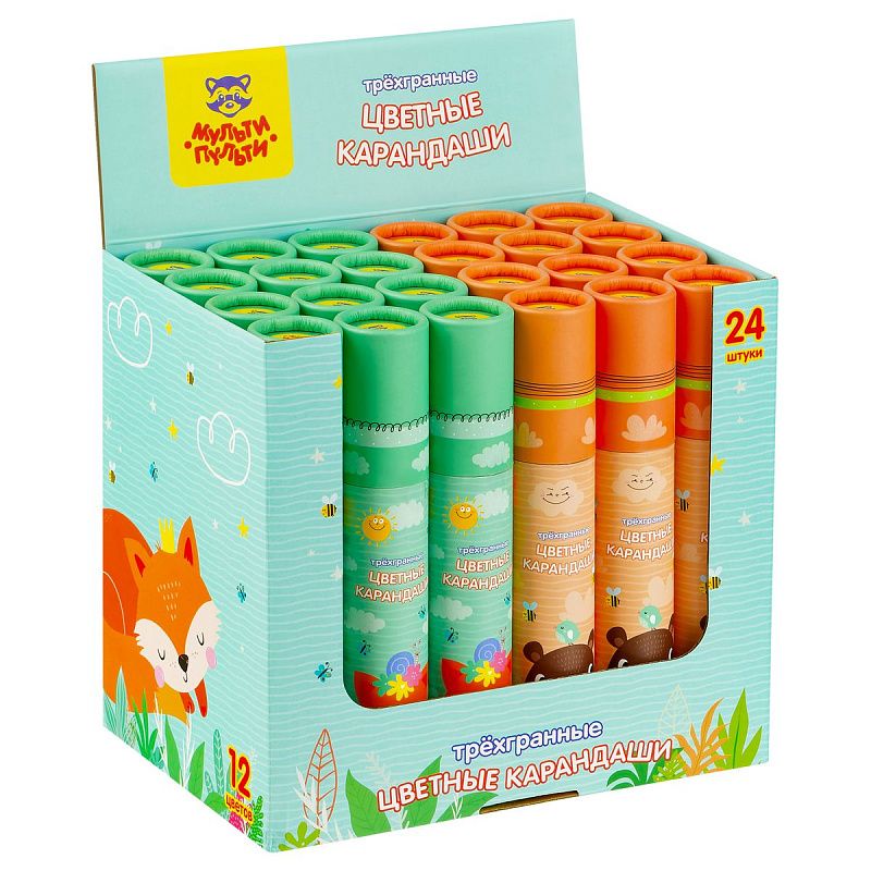 Карандаши цветные Мульти-Пульти "Друзья енота", 12цв., трехгранные, заточен., тубус