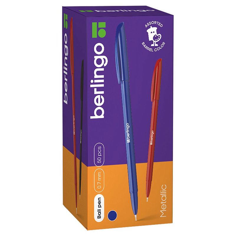 Ручка шариковая Berlingo "Metallic" синяя, 0,7мм, корпус ассорти 