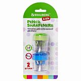 Точилки BRAUBERG KIDS "MAXI", 2 ШТУКИ, 2 отверстия, с большим контейнером, трехгранный корпус, цвета ассорти, блистер, 271947