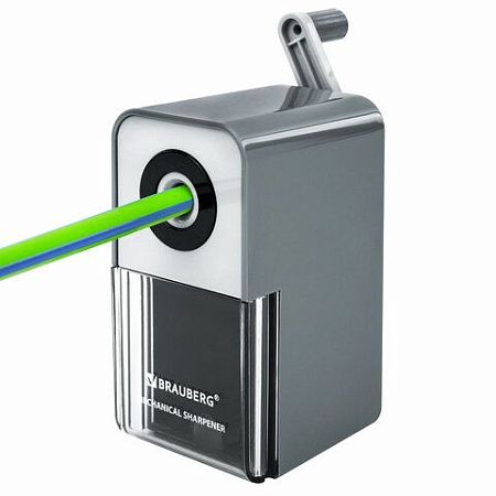 Точилка механическая BRAUBERG CLASSIC, для чернографитных и цветных карандашей, корпус светло-серый, 272002 