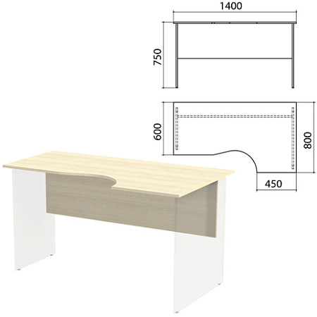 Столешница, царга стола эргономичного "Канц" 1400х800х750 мм, правый, цвет дуб молочный, СК30.15.1