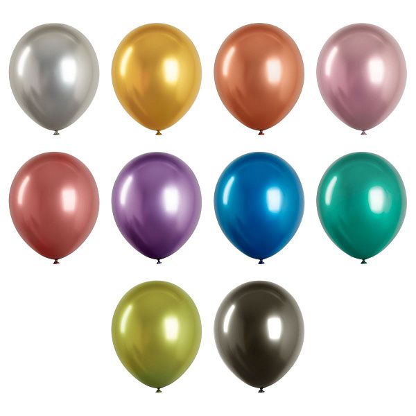 Воздушные шары,  100шт., М12/30см, MESHU, хром, ассорти