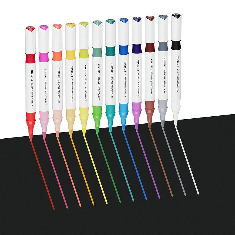 Маркеры акриловые Гамма "Классические", двухцветные, 12шт., 24 цв., пластик.бокс