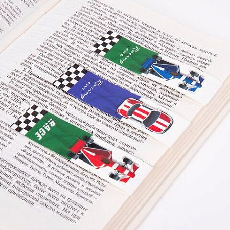 Закладки для книг с магнитом RACE CARS, набор 6 шт., блестки, 25x196 мм, ЮНЛАНДИЯ, 113446 