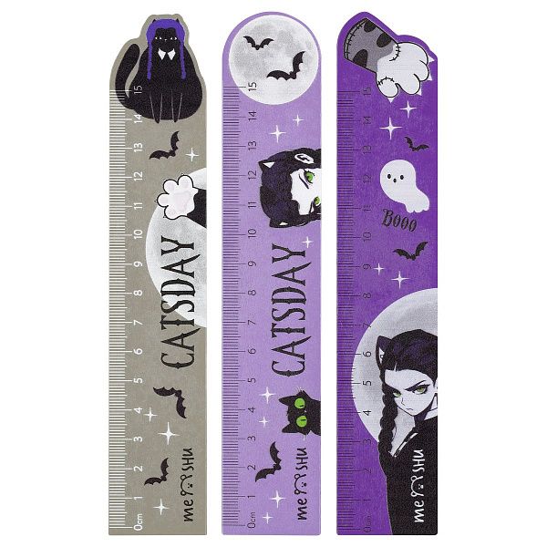 Линейка 15см MESHU "Catsday", деревянная,  ассорти, европодвес