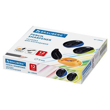 Точилка BRAUBERG "Click", с контейнером, пластиковая, корпус ассорти, 228445 