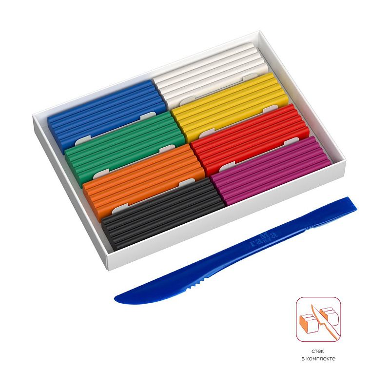 Пластилин Гамма "Мультики", 08 цветов, 160г, со стеком, картон. упаковка