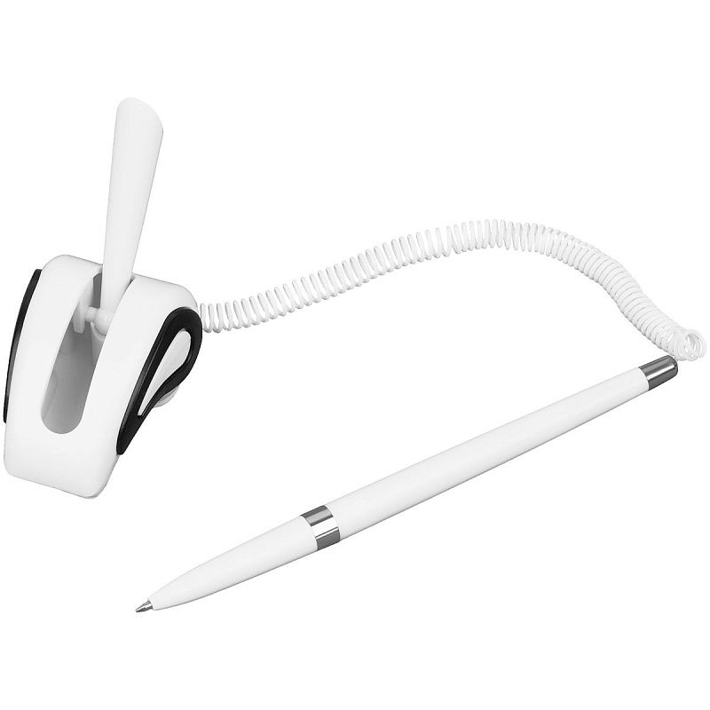 Ручка шариковая настольная OfficeSpace синяя, 0,7мм, белый корпус, белая подставка, европодвес 