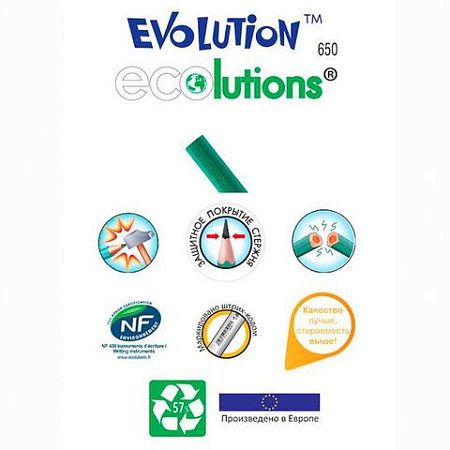 Карандаш чернографитный BIC, 1 шт., "Evolution", HB, без резинки, пластиковый, корпус зеленый, заточенный, 8803112 