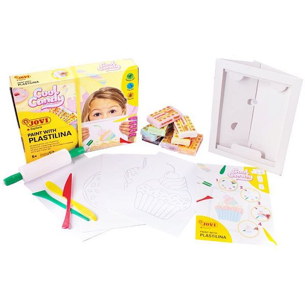Набор для рисования пластилином Jovi "Сладости", пластилин на растительной основе 8цв*25г, 3 стека, скалка, 5 листов - раскрасок, картон. уп.