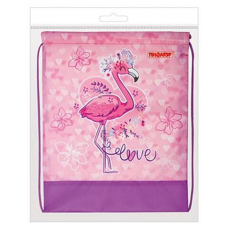 Мешок для обуви ПИФАГОР, 1 отделение, 42х34 см, "Cute Flamingo", 270184 