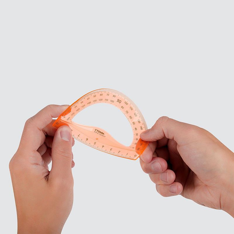 Набор чертежный СТАММ, размер M (линейка 20см, треугольник, транспортир), гибкий, прозрачный, оранжевый, европодвес 