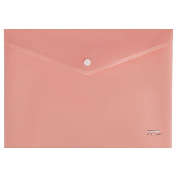 Папка-конверт на кнопке СТАММ "Акцент" А4, 180мкм, пластик, непрозрачная, коралловая