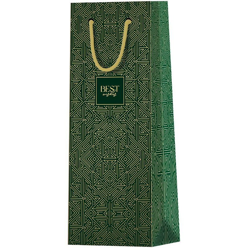 Пакет подарочный 12*36*8,5см MESHU "Strict pattern", матовое ламинирование, отд.фольгой, под бутылку