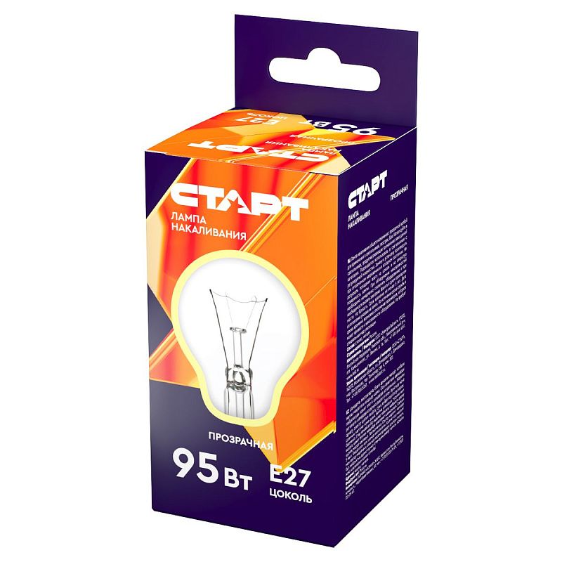 Лампа накаливания Старт Б 95W, E27, прозрачная