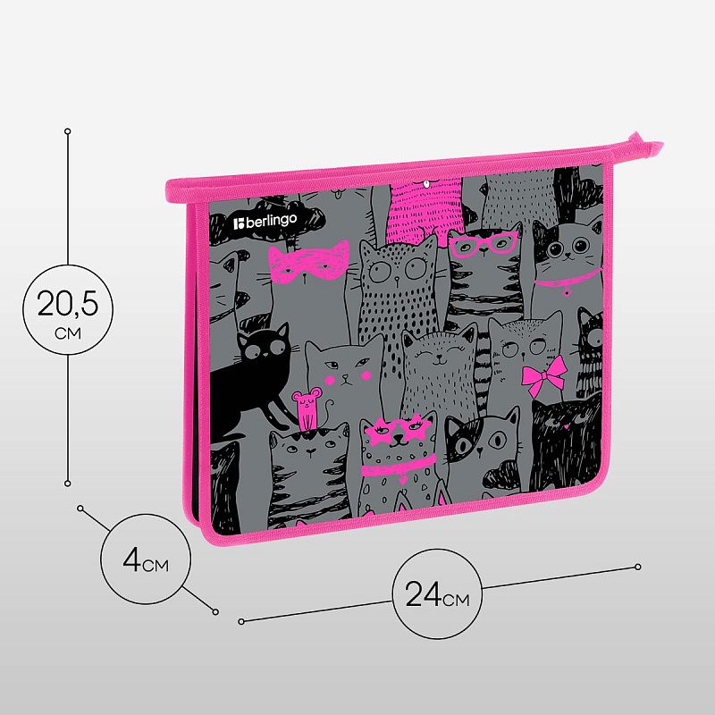 Папка для тетрадей 1 отделение, А5 Berlingo "Happy Cats", 240*205*40 мм, пластик, на молнии 