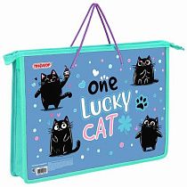 Папка на молнии с ручками ПИФАГОР А4, 1 отделение, пластик, ручки-шнурок, "Funny cats", 273353