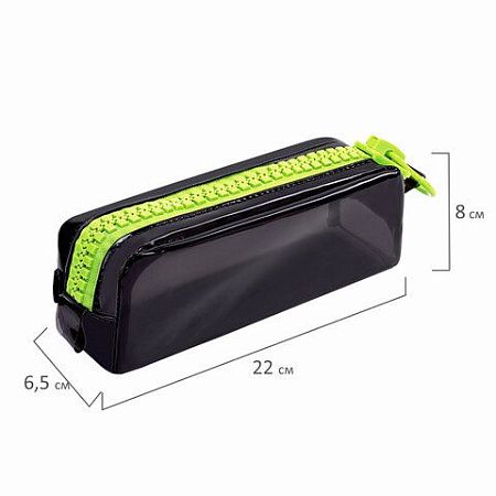 Пенал BRAUBERG с объемной "тракторной" молнией, 1 отделение, ПВХ, 22х8х6,5 см, "Neon green", 271564 